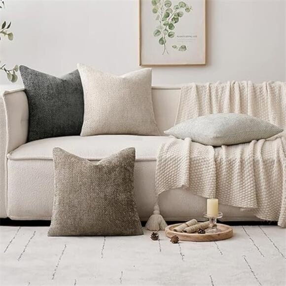 Pack of 4 Couch Throw Pillow Covers 18x18 Inch Neutral Soft Decorative - Picture 5 of 7
